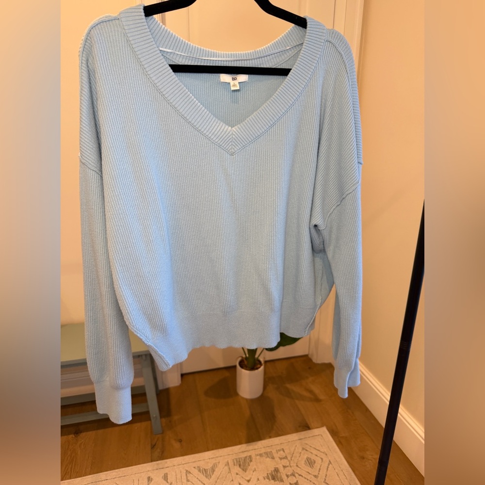 bp Pastel Blue V-Neck Ribbed Knit Sweater